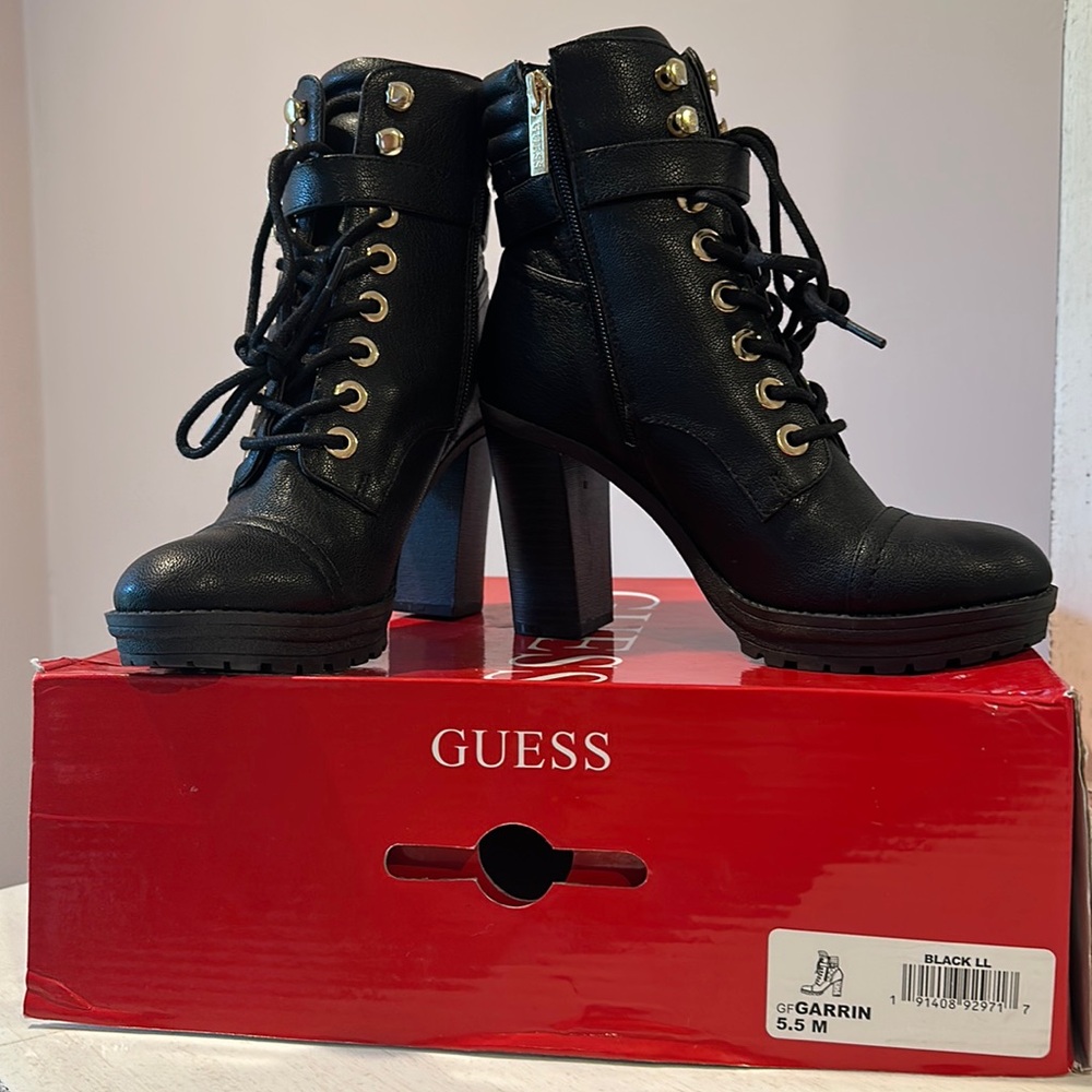 GUESS Faux Leather Garrin Combat Boots with a Chunky 4" Heel